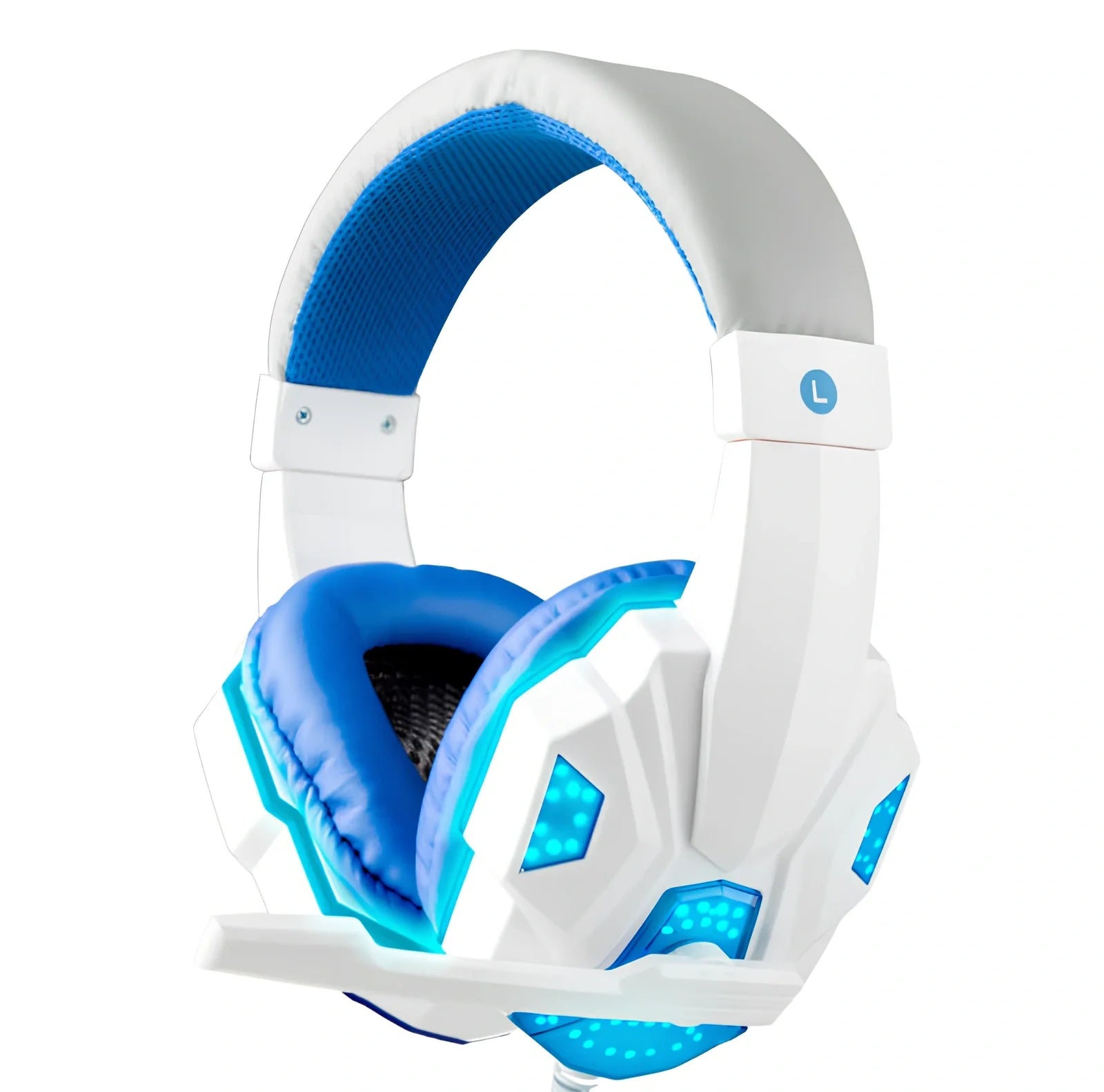 Black gaming headphones with adjustable microphone and braided cable showing 3.5mm plug