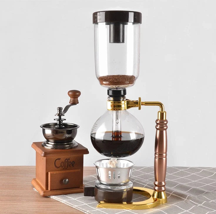 Siphon Coffee Maker with glass pot and wooden handle for 3 people