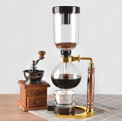 Siphon Coffee Maker with glass pot and wooden handle for 3 people