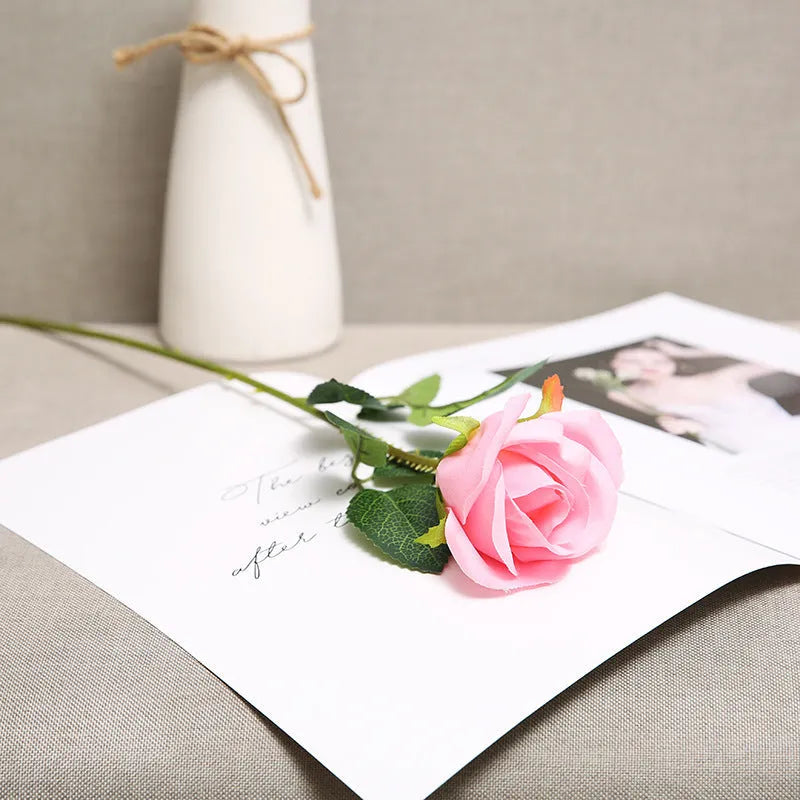Artificial red rose bouquet 48cm long with silk cloth flower heads about 7cm diameter