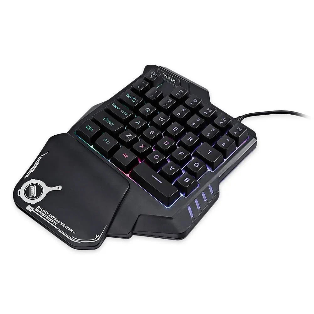 One-handed mechanical gaming keyboard with RGB backlighting and ergonomic design