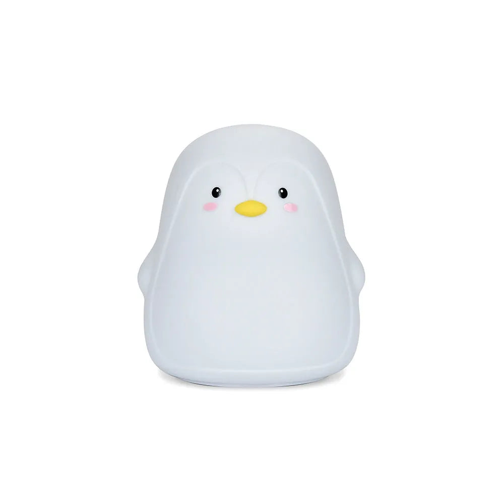 White silicone and ABS penguin-shaped rechargeable night light with USB cable