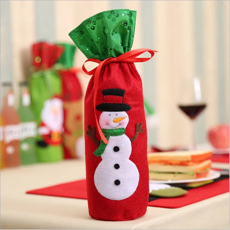 Festive Christmas wine bottle socks in vibrant holiday designs