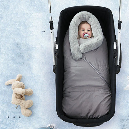 Winter windproof baby sleeping bag in grey, black, denim blue, and red options