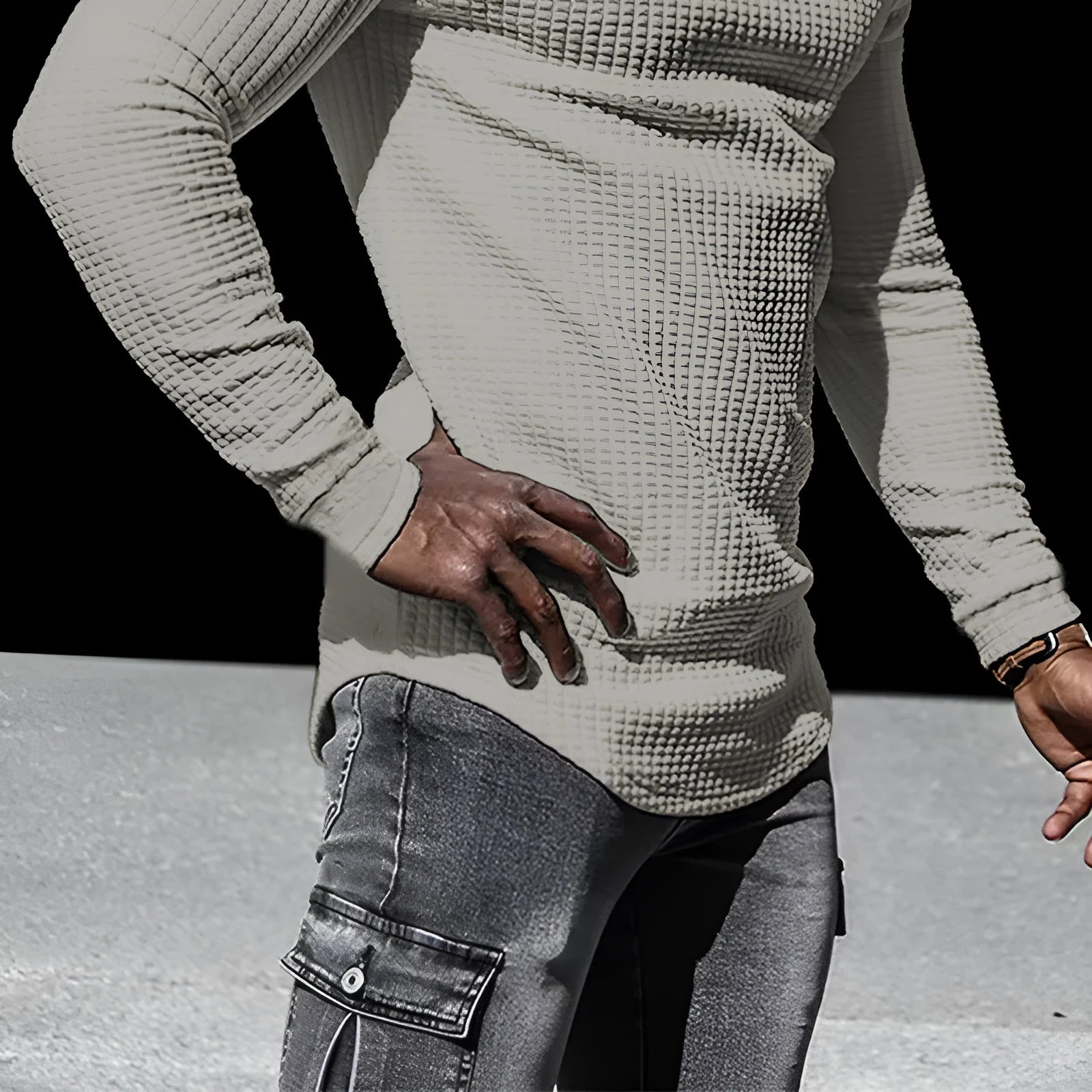 Men's stand collar half zip sweater in plaid pattern, polyester long sleeve, available in seven colours