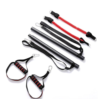 Body workout trainer bar with 100cm pole, adjustable emulsion resistance bands and rubber buckles for home strength exercises