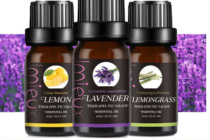 10ml dark glass bottle of therapeutic essential oil blend with lavender, citrus, and mint oils