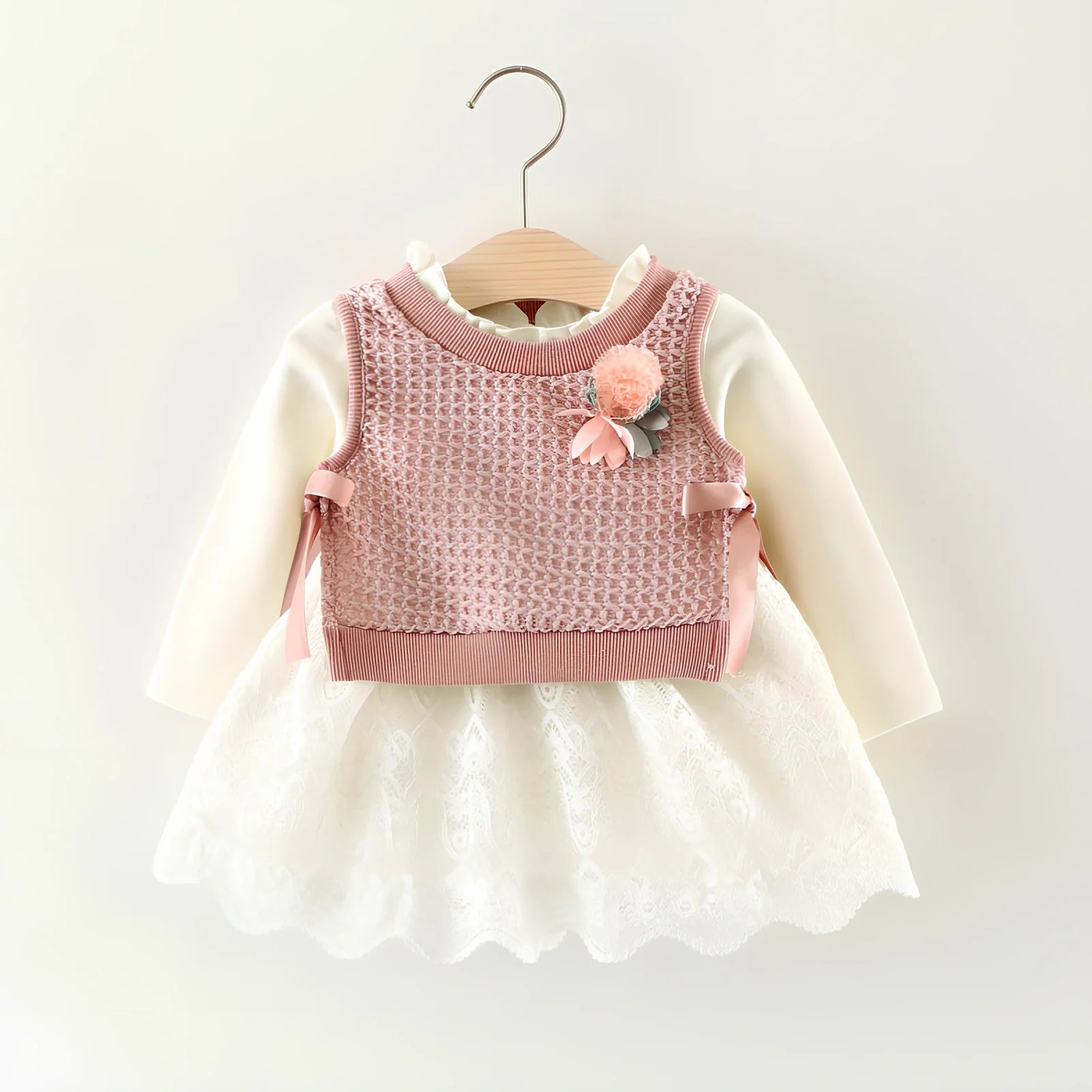 Baby girl cotton corduroy dress with bow detail in multiple colour options