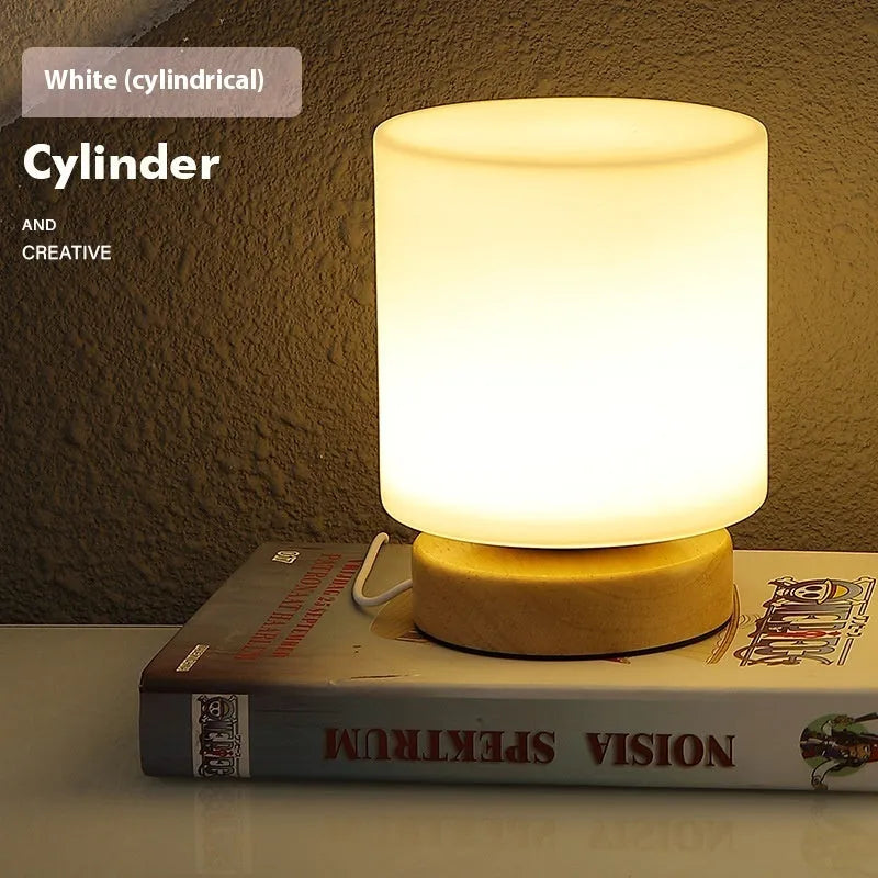 Nordic solid wood USB table lamp with flower-shaped design and touch dimming control