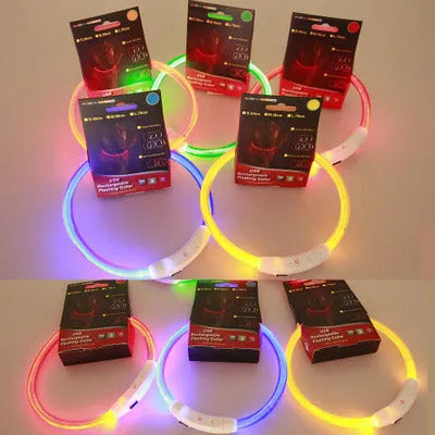 USB rechargeable LED dog collar with three flash modes for small and large dogs