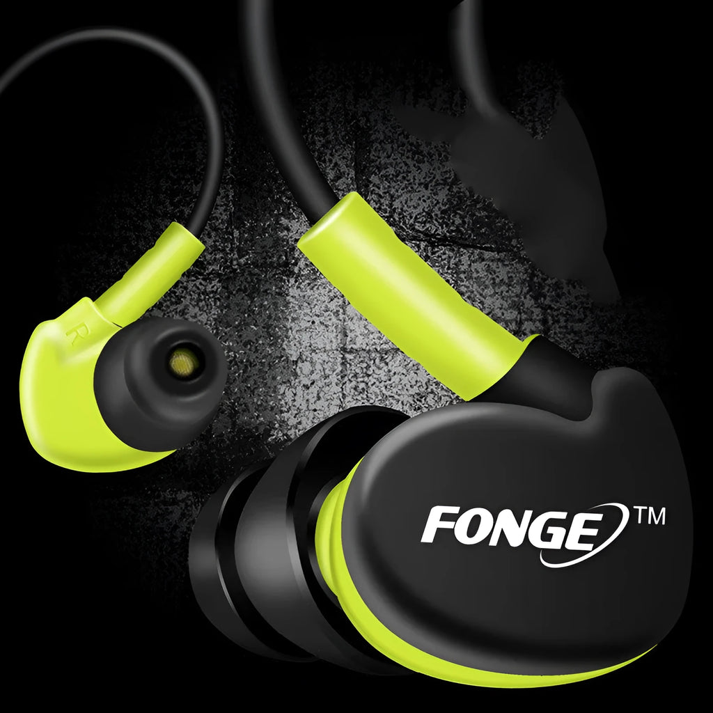 Red wired sports headset with ear-hook design, microphone, and 3.5mm plug on a 1.2m cable.