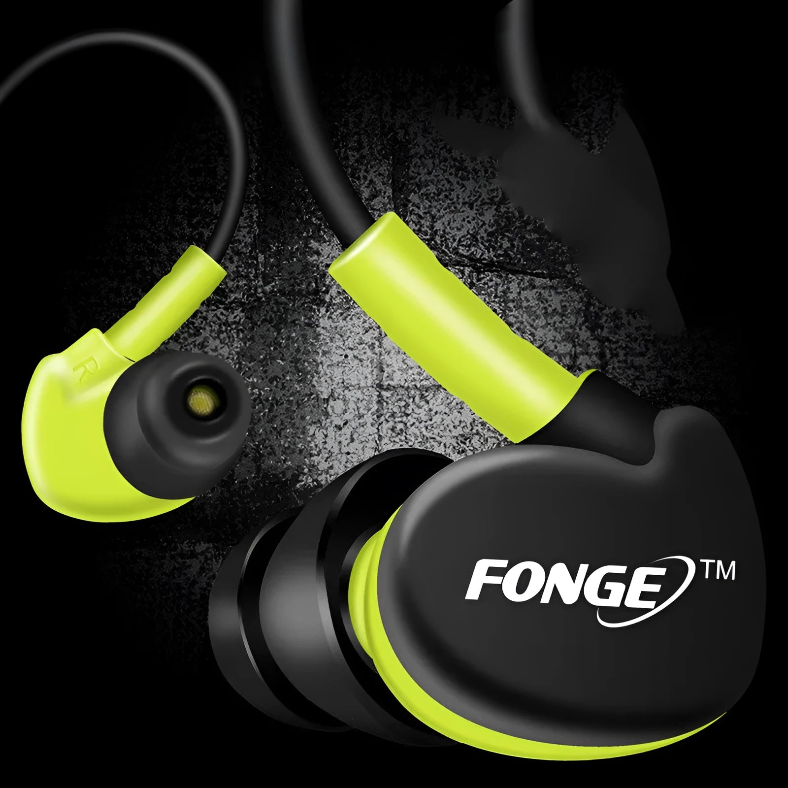Red wired sports headset with ear-hook design, microphone, and 3.5mm plug on a 1.2m cable.