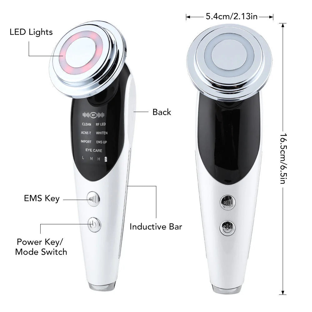 7-in-1 Facial Massager with EMS Micro-current and LED Light Therapy in pearl white