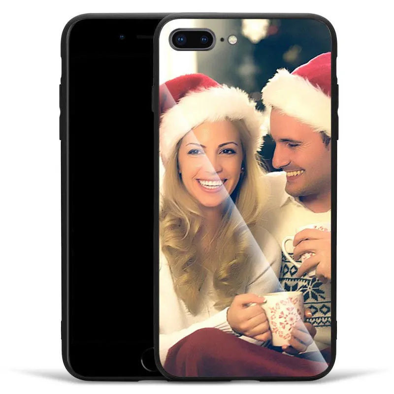 Custom patterned ultra-thin iPhone case with raised bumper edge, shown fitted on an iPhone.