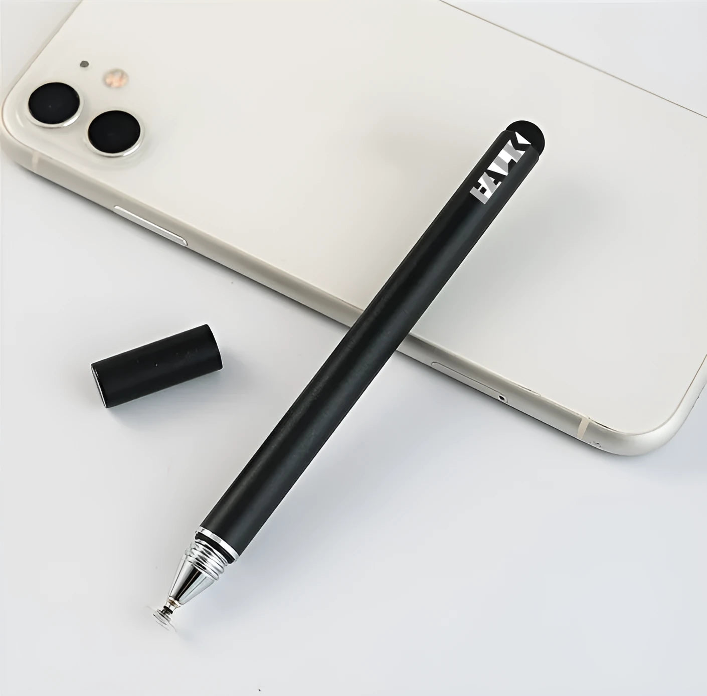 Black aluminium disc pen 124.2mm with copper parts for touch screen and writing