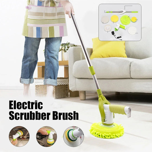 Rechargeable electric cleaning brush mop with adjustable length and 180-degree rotation