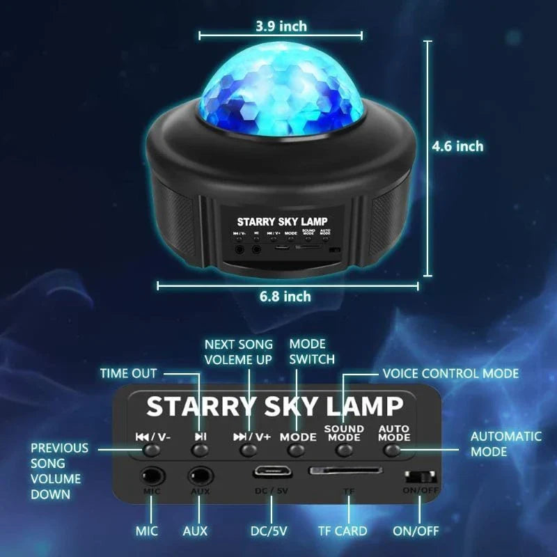 Bluetooth Music Starry Sky Projector with dynamic four-colour water pattern light and lasers