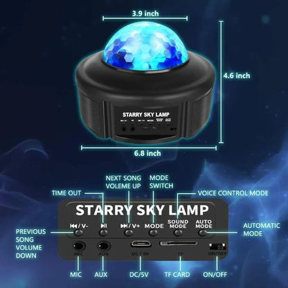 Bluetooth Music Starry Sky Projector with dynamic four-colour water pattern light and lasers