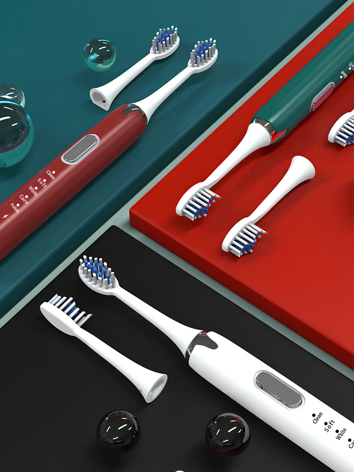 Ultrasonic electric toothbrush with USB charger and replacement brush head in jazz black colour