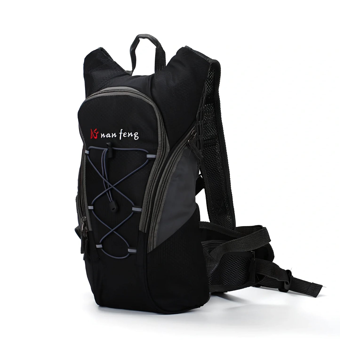 Black 10L polyester outdoor backpack 11x24x45cm for cycling hiking with 2-5L water bag space