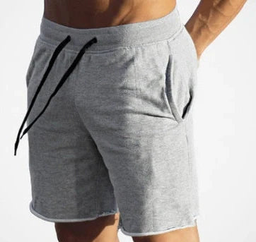 Men's cotton workout shorts in deep grey with elasticated waistband and adjustable drawstring