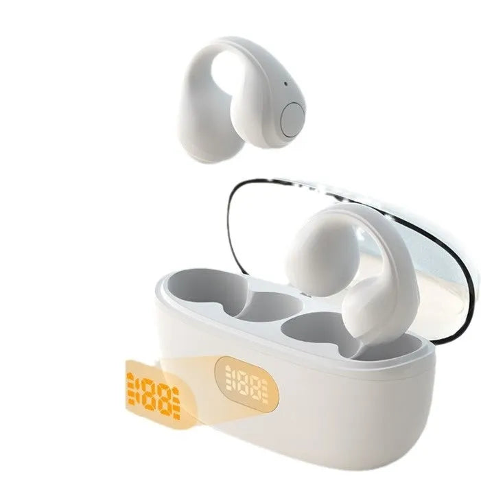 Large Power Clip-on Wireless Sports Earphones in black, with bone conduction and digital display for secure sports audio