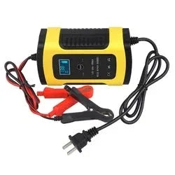 Yellow 12V 6A intelligent automatic car battery charger with cables, 150x85x60mm