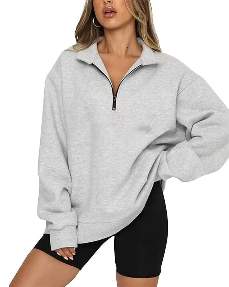 Women's zip turndown collar sweatshirt in various colours
