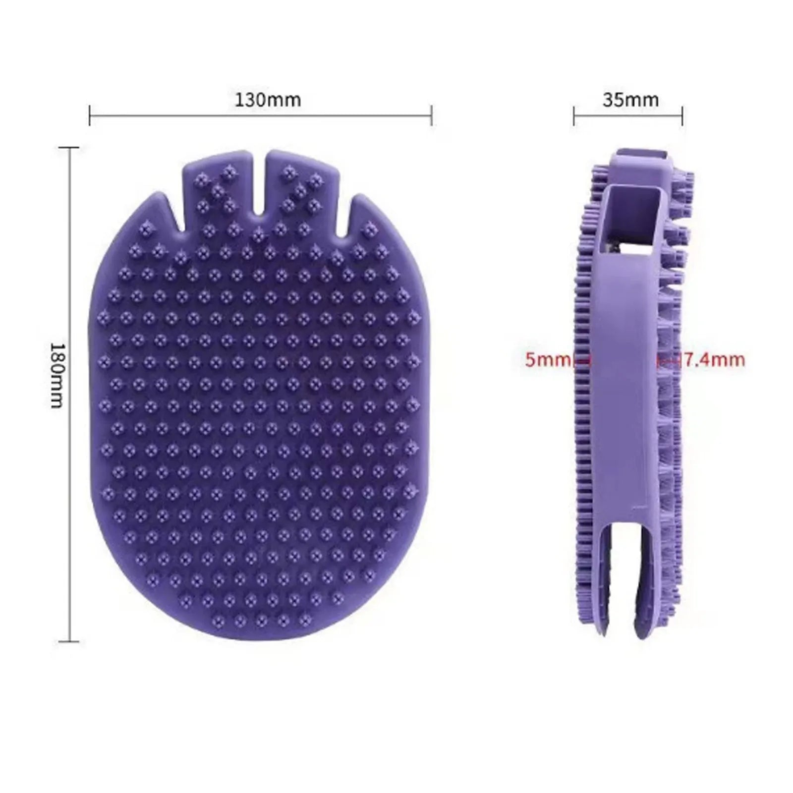 Purple pet grooming brush with soft silicone bristles and ergonomic TPR handle