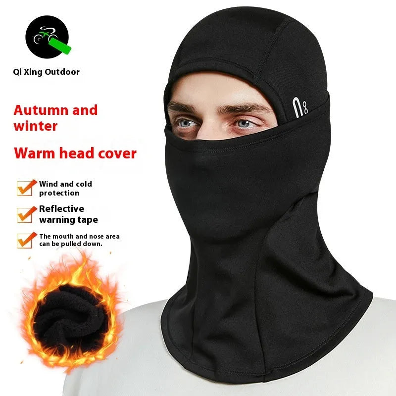 Winter wind-proof cold protection thermal headgear mask in black for outdoor cycling and riding