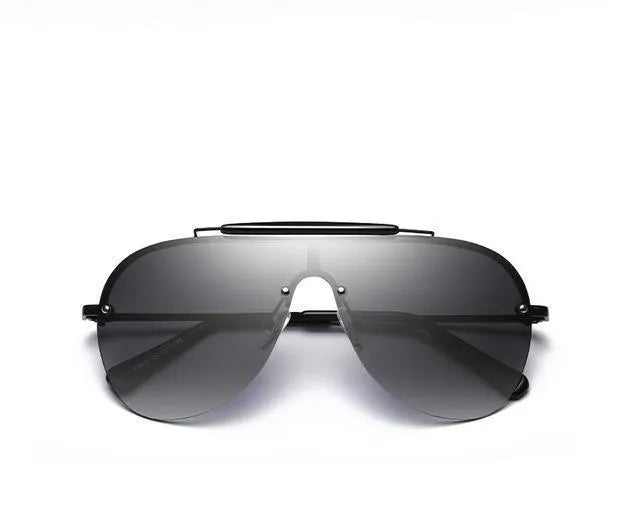 Men's one-piece large frame aviator sunglasses with metal frame and PC lenses in Gold Frame Progressive Tea
