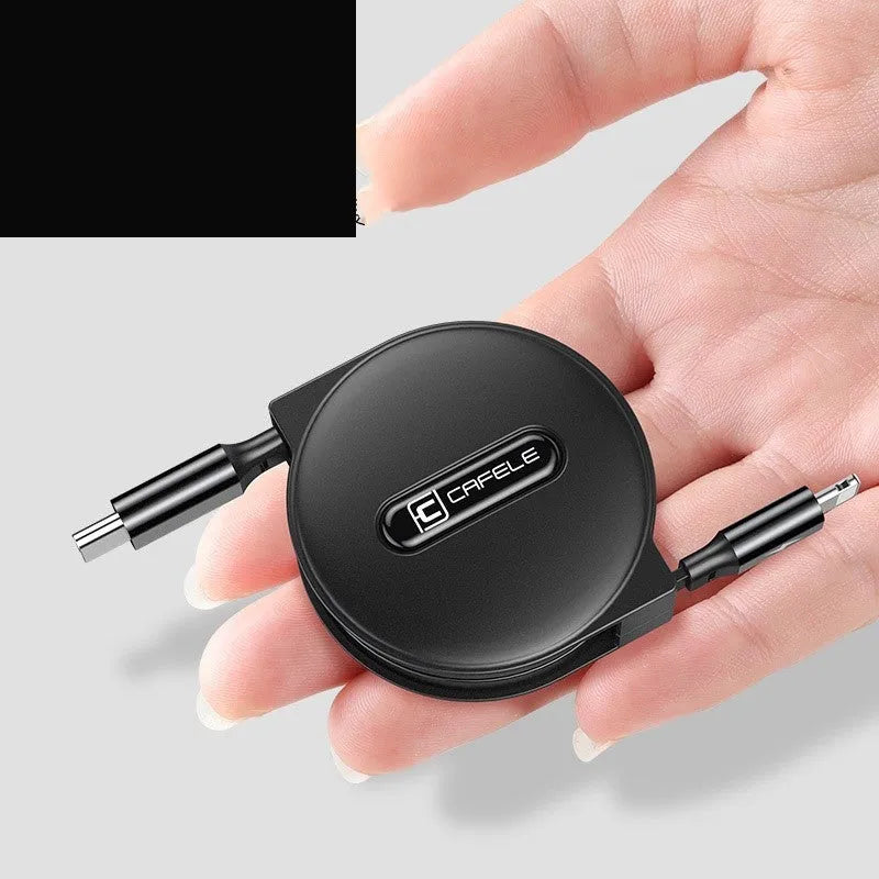 Black 18W PD fast charger set with single-port charging head and adjustable data line for mobile phone
