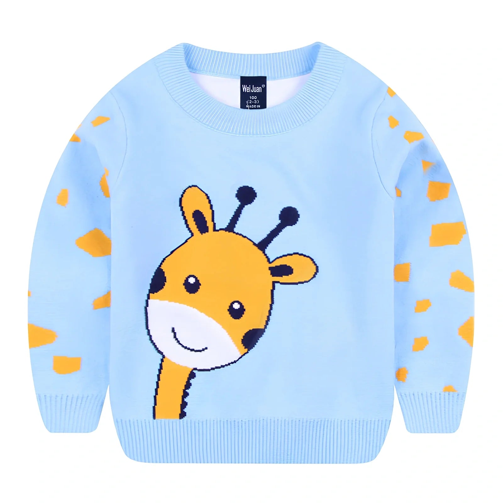 Children's Korean style cartoon pullover sweater in bear green, size 120cm, long sleeves, enzyme washed soft fabric for ages 3-8