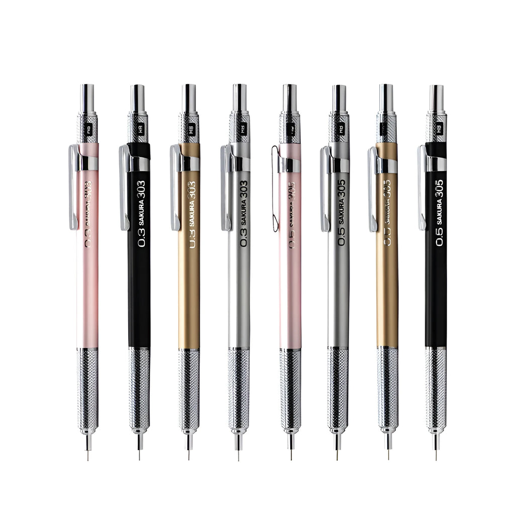 Japanese cherry metal mechanical pencil in gold, silver, black, or pink with 0.5mm or 0.3mm lead size