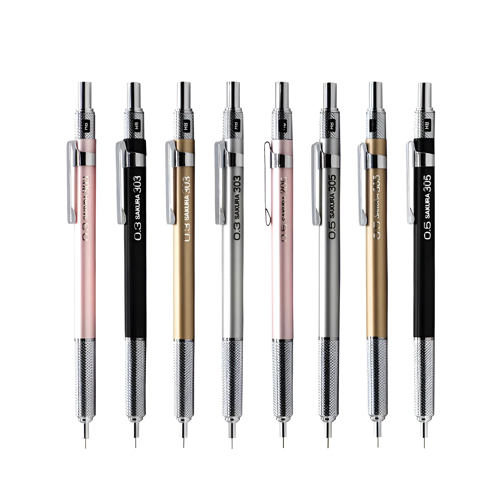 Japanese cherry metal mechanical pencil in gold, silver, black, or pink with 0.5mm or 0.3mm lead size