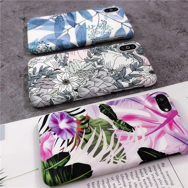 White leaf oil painting morning glory flower phone case on an iPhone