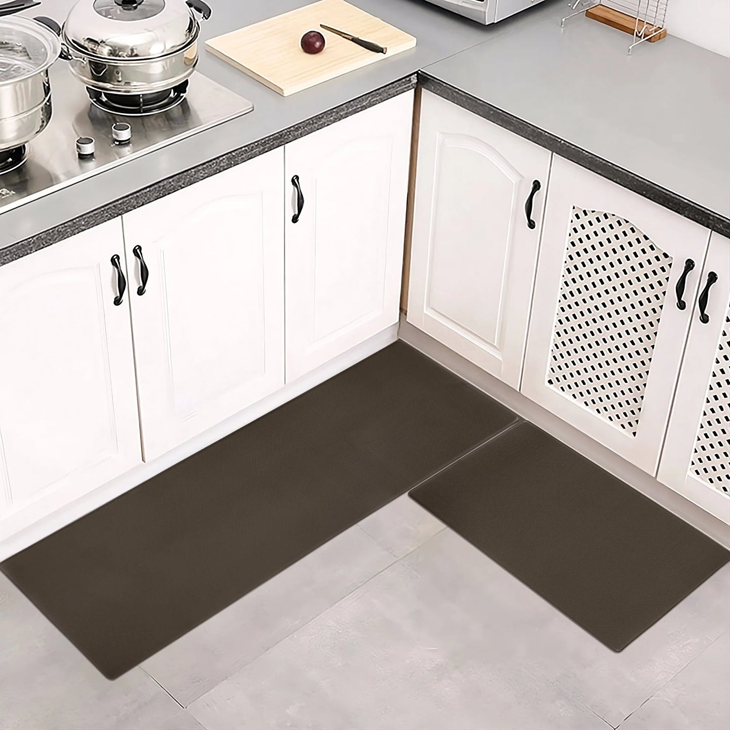 Non-slip kitchen floor mat set in grey, waterproof and easy to clean, dimensions 44x13x13cm