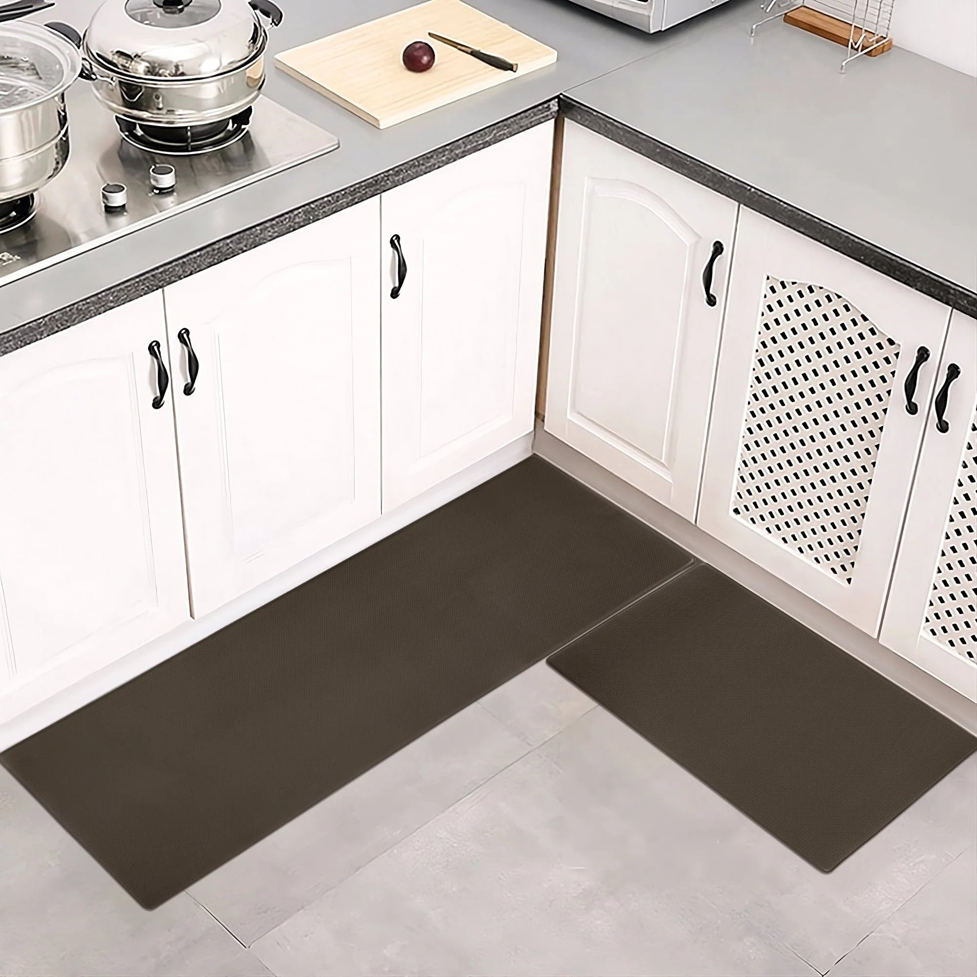 Non-slip kitchen floor mat set in grey, waterproof and easy to clean, dimensions 44x13x13cm
