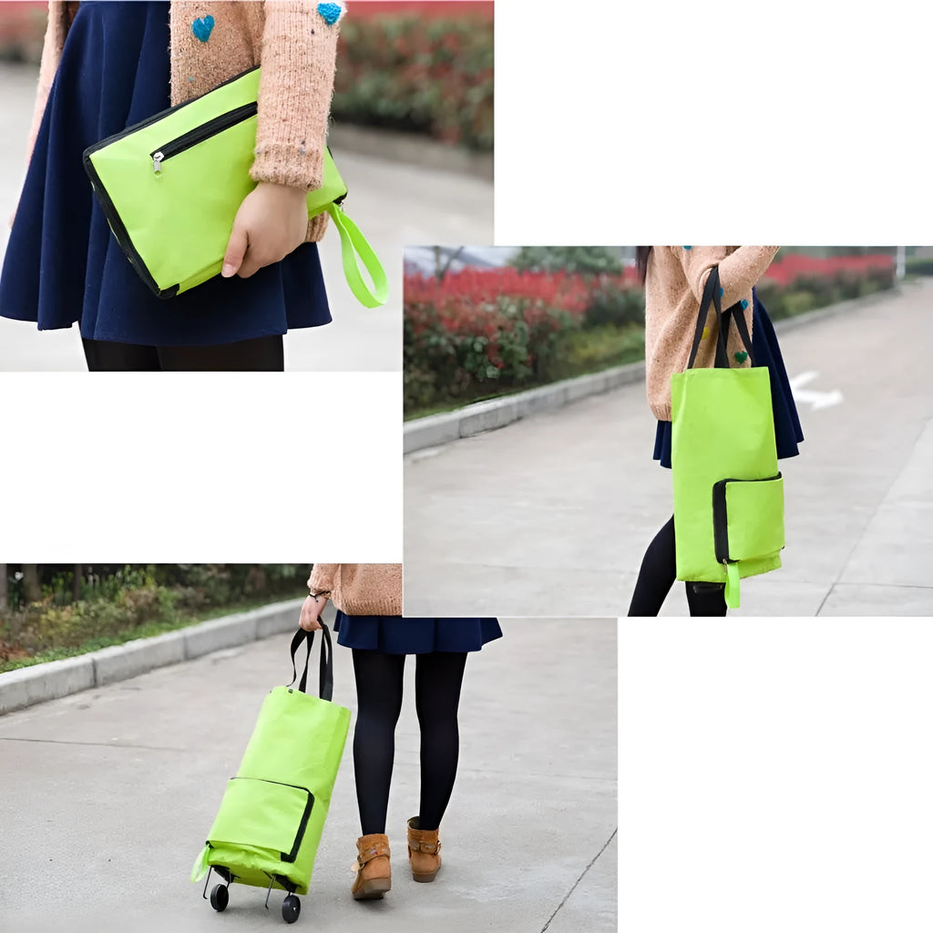 3 in 1 heavy duty shopping cart with wheels in green, expanded size 55x28x18 cm, Oxford cloth