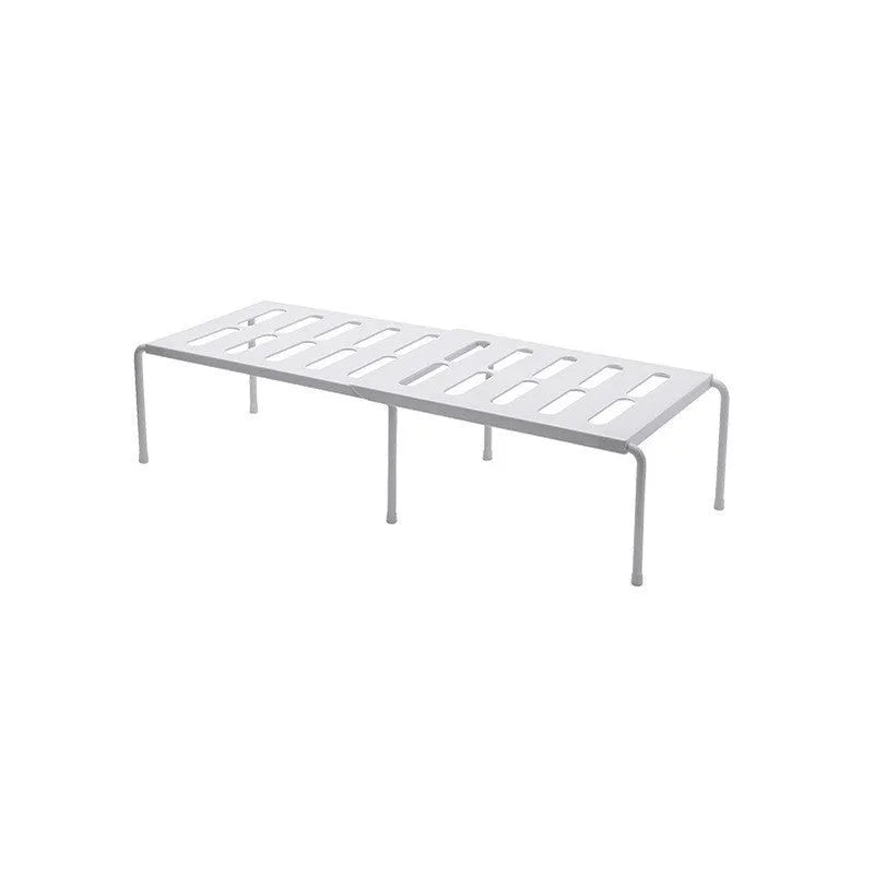 White telescopic plastic kitchen rack at extended height with ground installation
