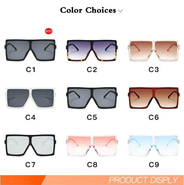 Oversized square women sunglasses with retro big frame in PC and AC materials, available in multiple colours