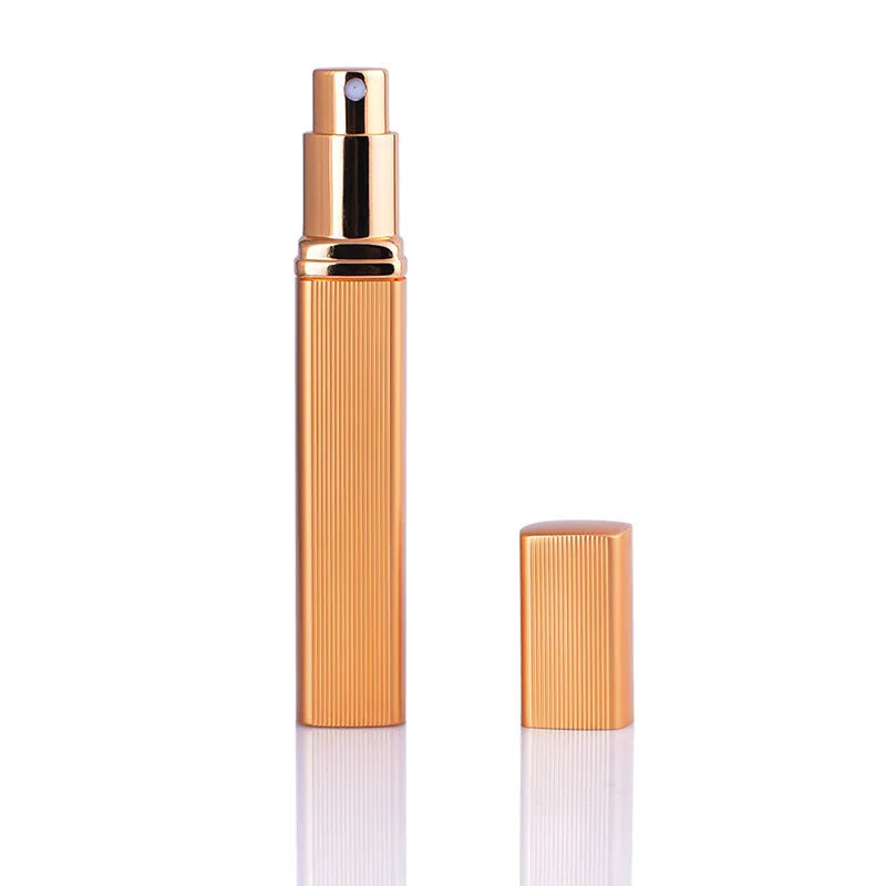 12ml aluminium perfume tube empty bottle with glass liner, lipstick type, square design, gold colour