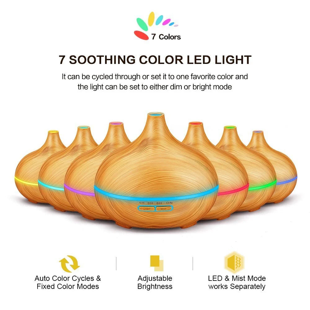 550ml Ultrasonic Humidifier with Aromatherapy Function in Brown, Yellow, and White