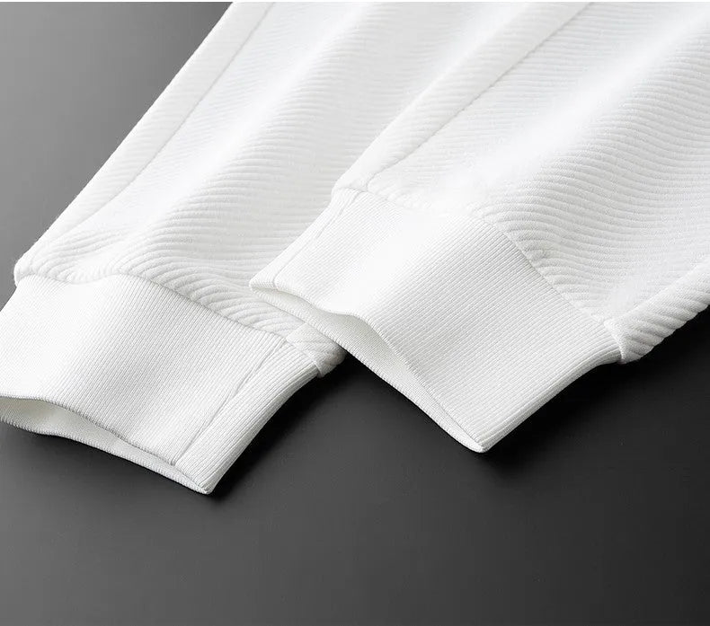 Men's twill stretch white trousers with side pockets and zip fly