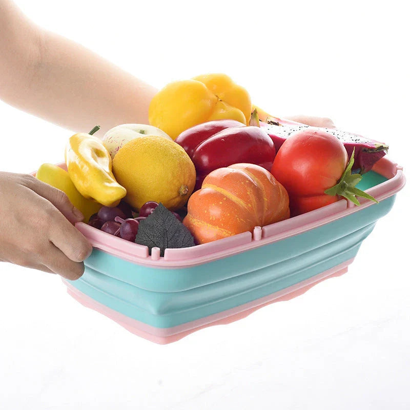 Versatile eco-friendly chopping board with anti-overflow groove, knife, fruit slicer, and drainage basket for efficient food preparation in the Kiwi kitchen