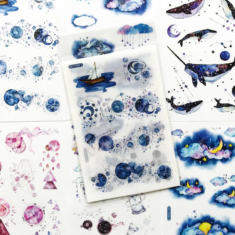 Japanese paper decorative sticker set with Fantasy stars design measuring 10.5 by 14.1 centimetres