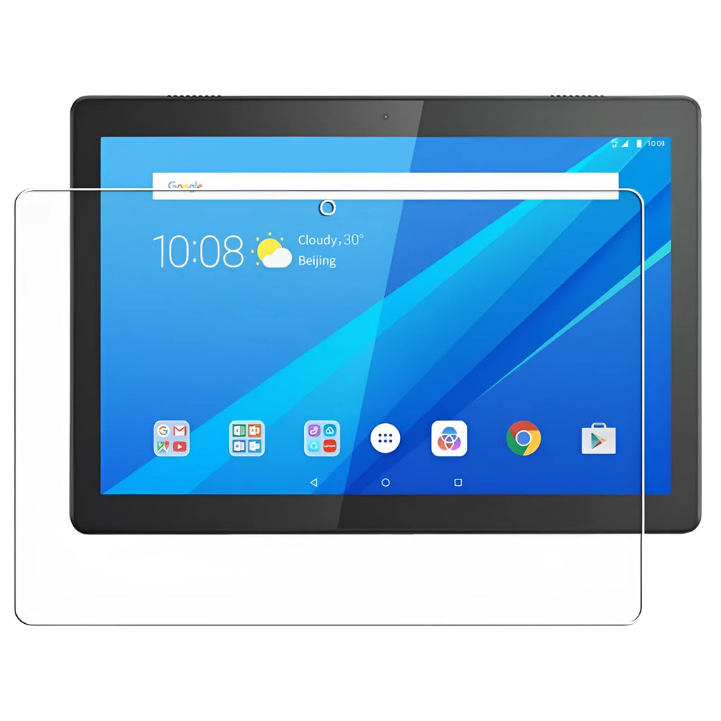 White PET tempered film screen protector for 10.1-inch Lenovo tablets lying flat on a clean surface