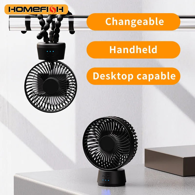 HOMEFISH F2 automatic shake head portable fan with removable bracket and LED light
