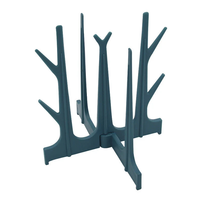 Creative tree branch design baby bottle drying rack in blue, yellow, white, and nude colours