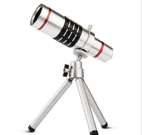 White 18x zoom optical telescope lens with 31mm lens diameter on plain background